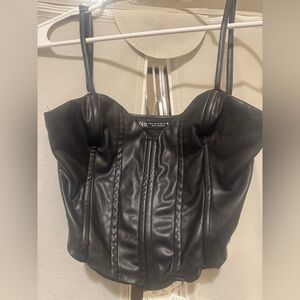 Zara Black Faux Leather Corset Top